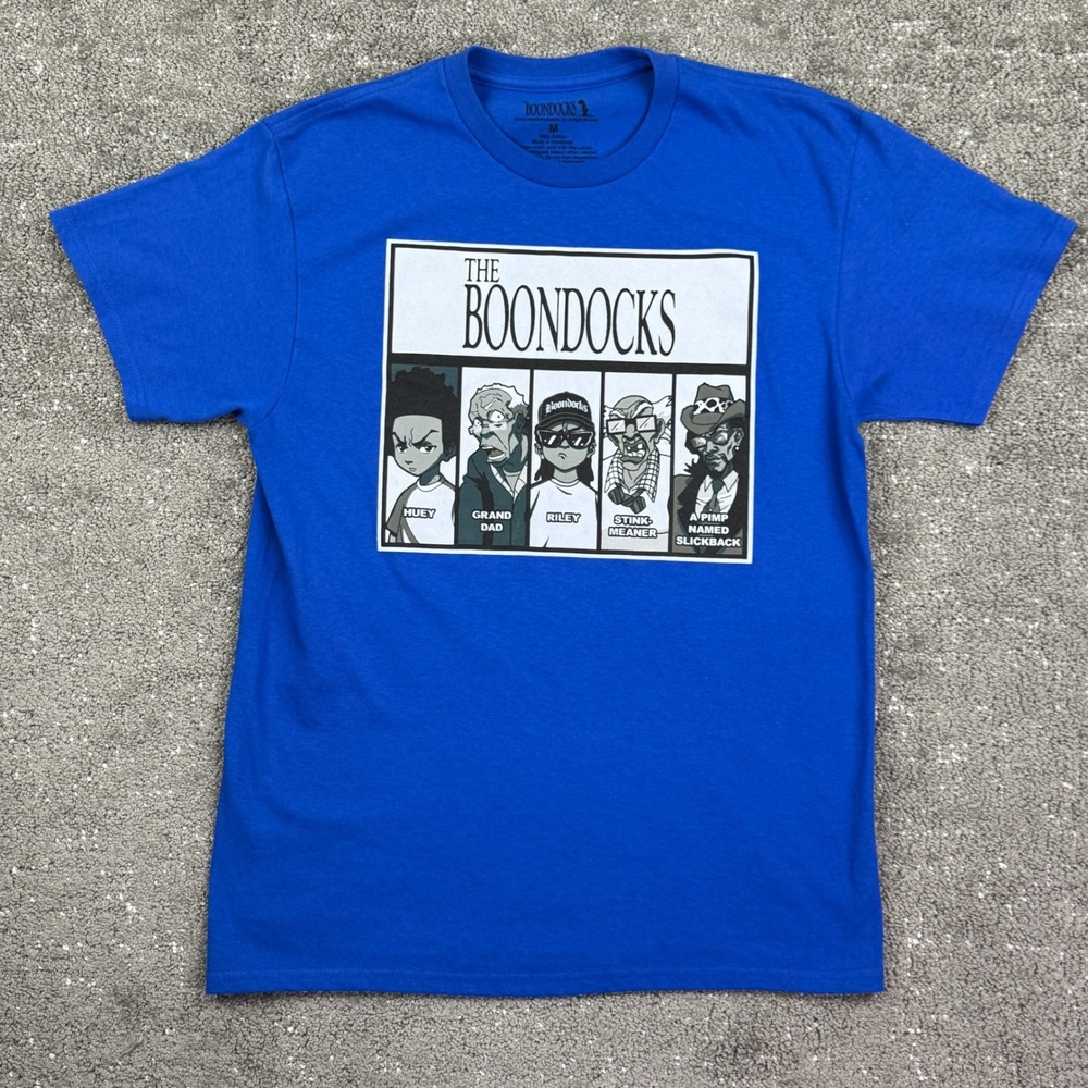 The Boondocks T-Shirt Men M Blue Character Lineup Graphic Huey Riley Tee